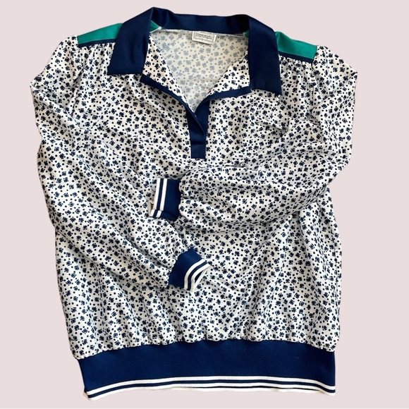 VTG Abstract Floral Print Banded Waist Collared Shirt | L - Picture 4 of 4